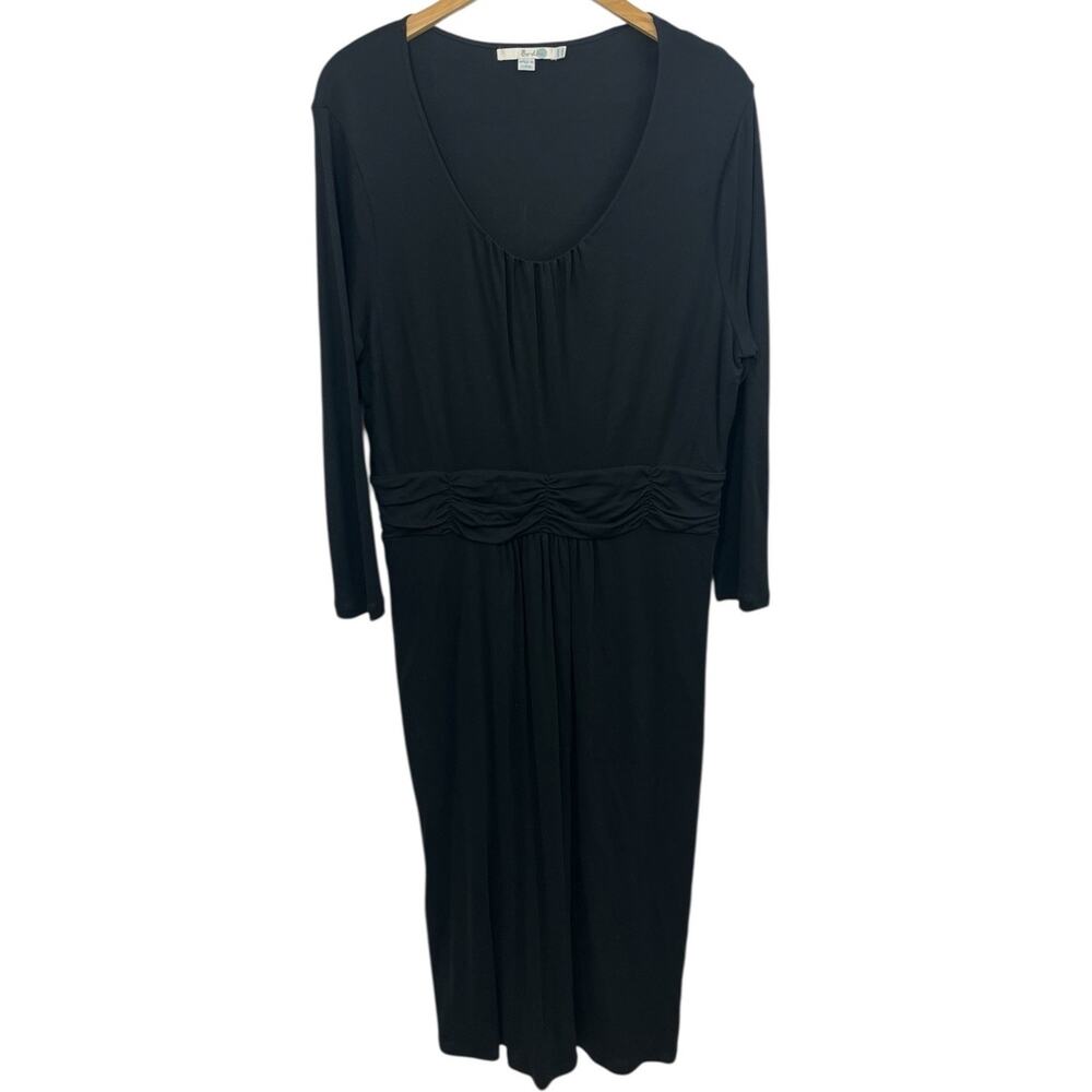 Boden Womens Mabel Jersey Dress 16L Black Ruched Knee Length Classic Office